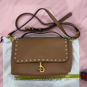 Rebecca Minkoff Tan Leather Crossbody Bag with Gold Studs